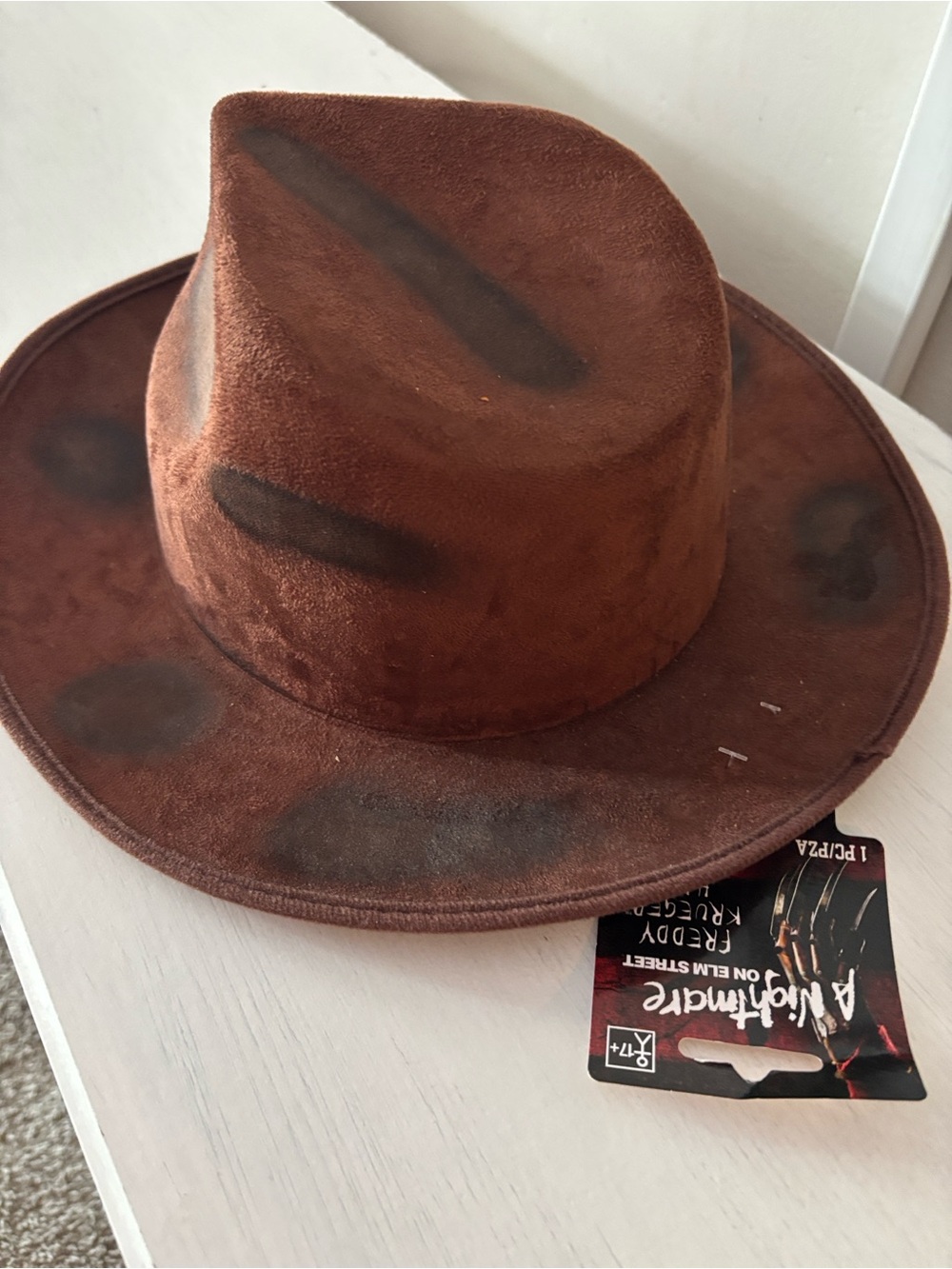 Freddy Krueger Halloween hat. Costume hat Brown SuedeHat with Dark Accents